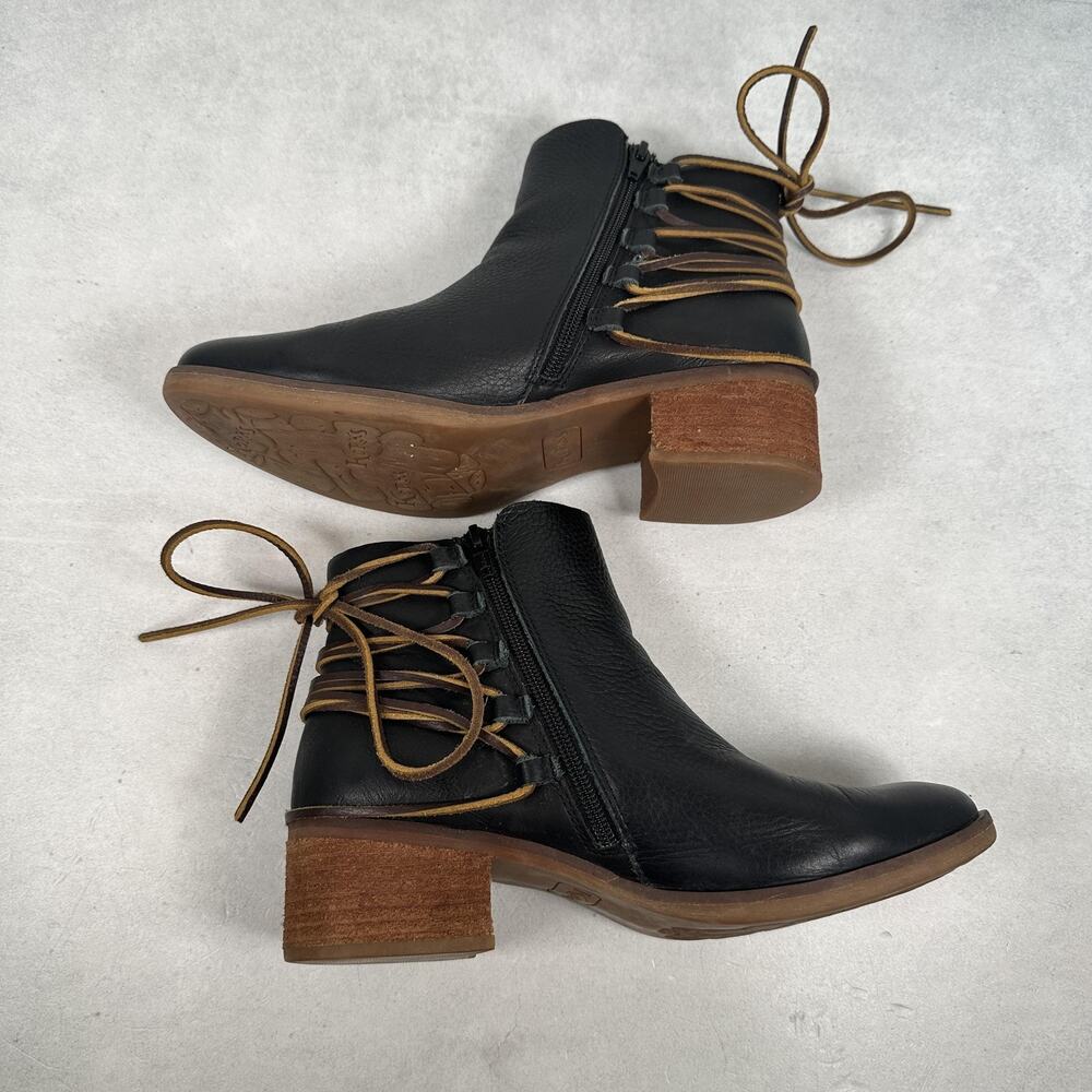 Korks Boots Womens Size 8.5 Black Leather Ankle Block Heel Western Zip Lace Up - Picture 9 of 10